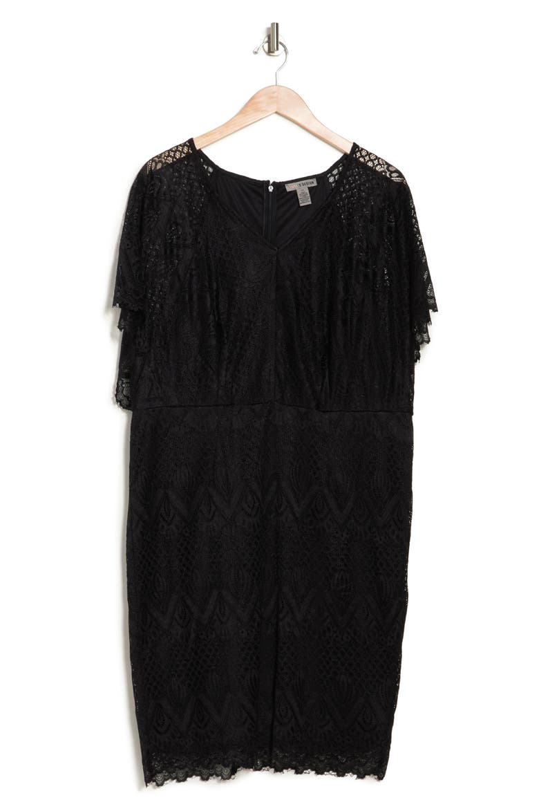 Jeanne V-Neck Lace Dolman Dress, Alternate, color, BLACK