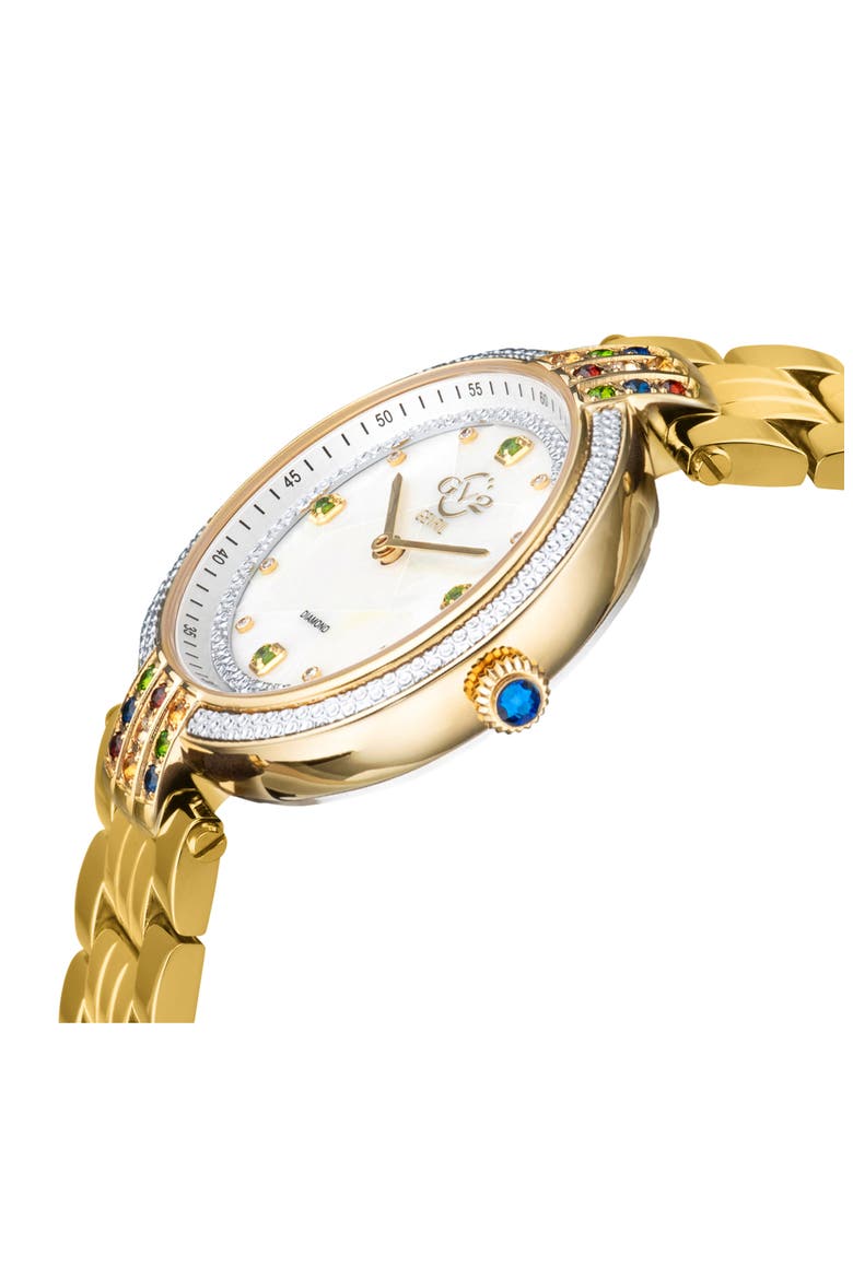 Matera Swiss Quartz White Mother of Pearl Dial Diamond Bracelet Watch, 35mm - 0.04ct., Alternate, color, GOLD