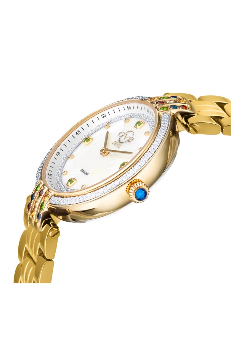 GV2 Matera Swiss Quartz White Mother of Pearl Dial Diamond Bracelet Watch, 35mm - 0.04ct., Alternate, color, Gold