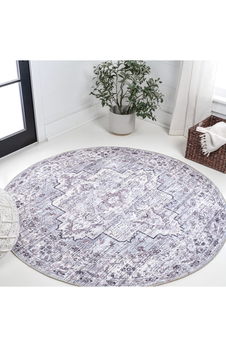 JONATHAN Y Didim Boho Medallion Machine-Washable Round Area Rug, Main, color, Gray/Purple