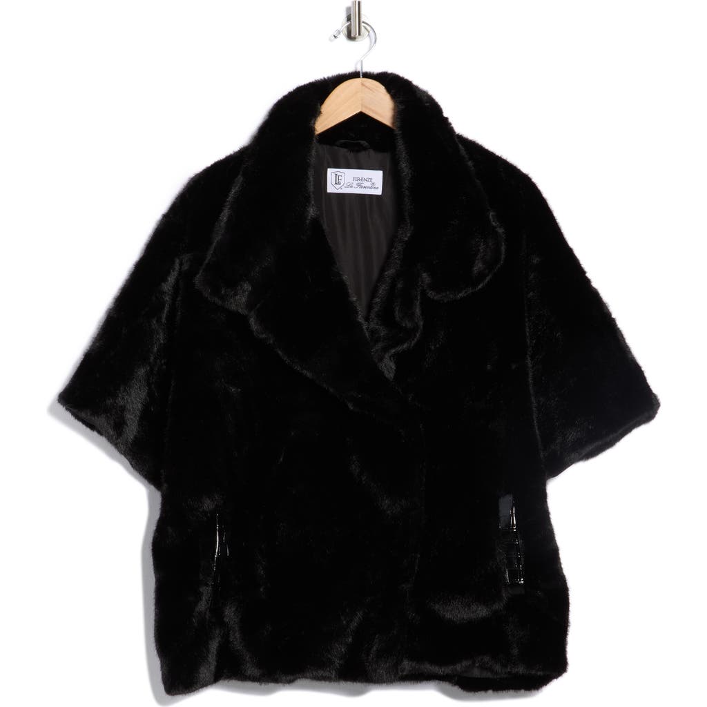 La Fiorentina Faux Fur Cape In Black