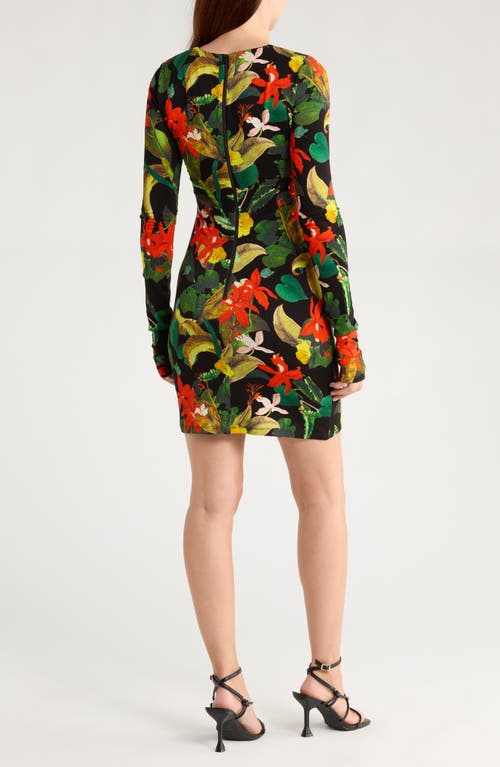 Alice And Olivia Alice + Olivia Delora Tropical Print Long Sleeve Minidress In Multi