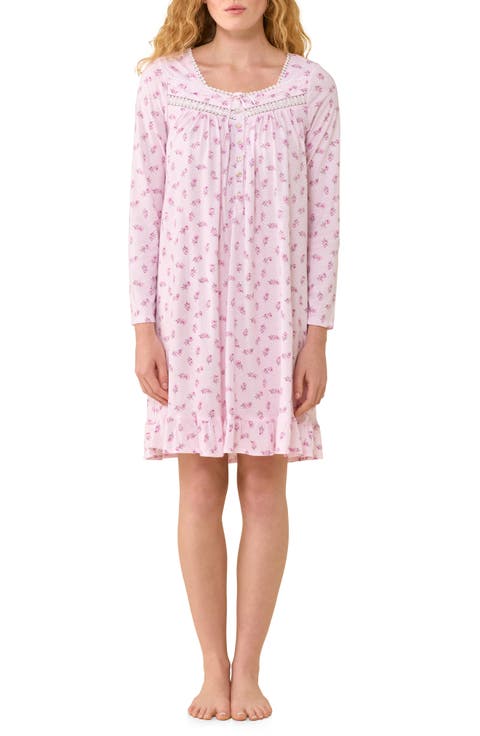 Lace Trim Long Sleeve Nightgown