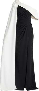 Tadashi Shoji Bow Cape Detail One-Shoulder Gown
