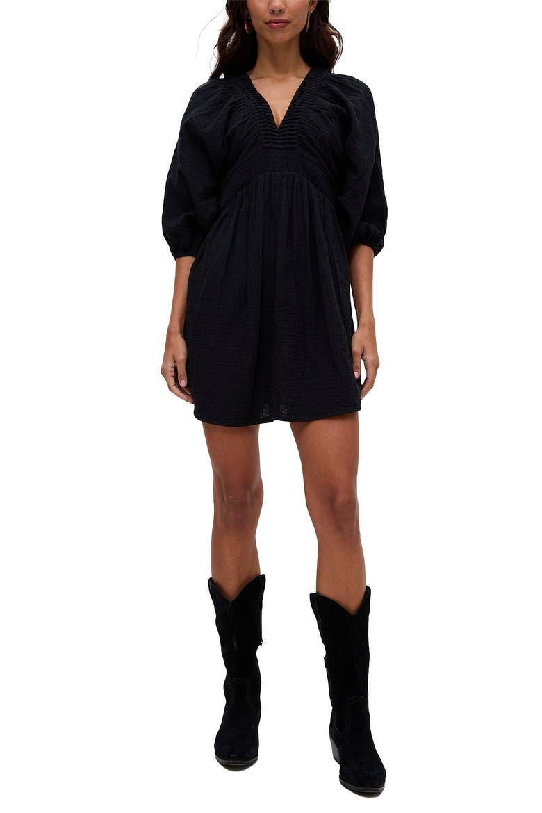 Soipoi Ruched V-Neck Midi Dress, Alternate, color, Black
