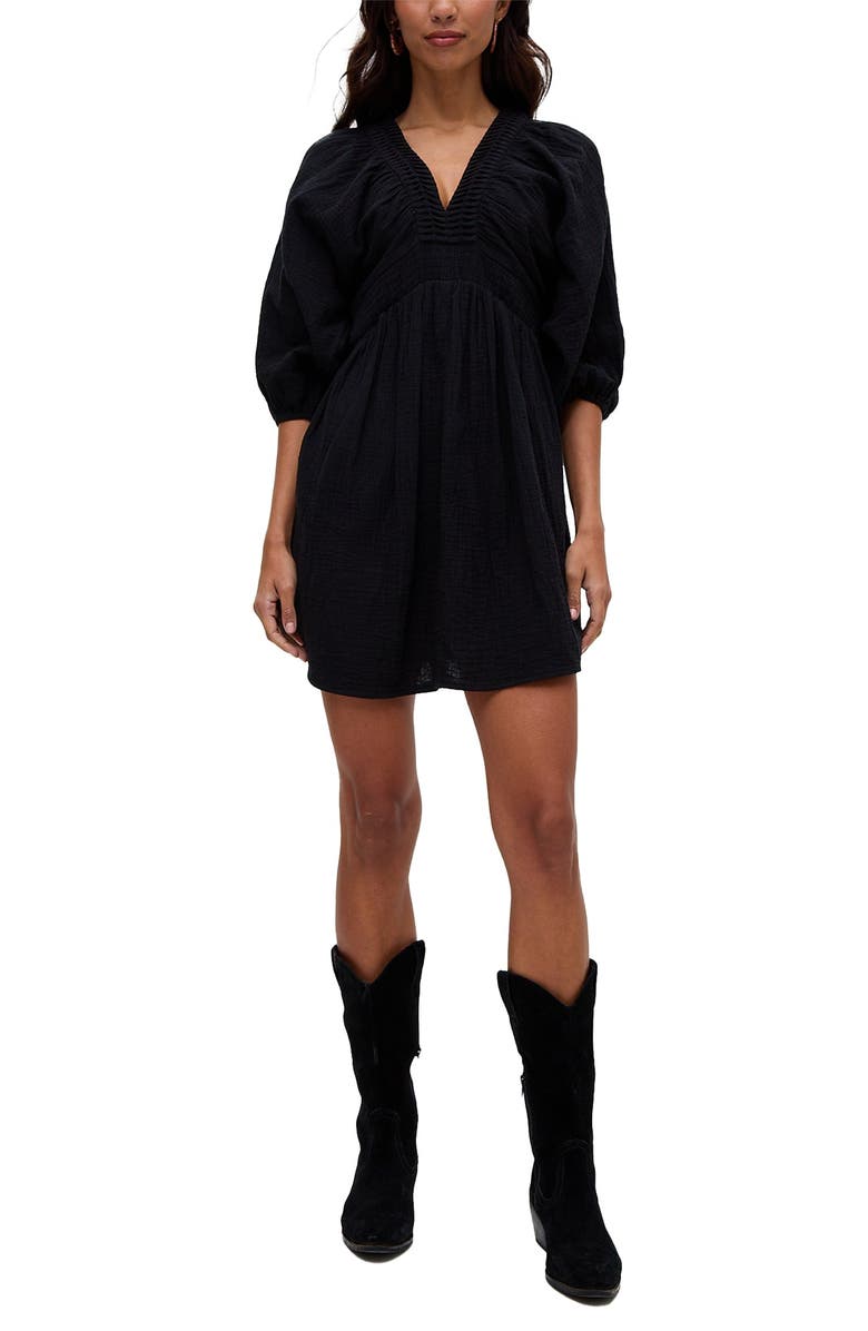 Raffya Soipoi Ruched V-Neck Midi Dress, Alternate, color, Black
