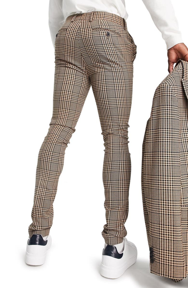 Topman Glen Plaid Super Skinny Stretch Flat Front Pants, Alternate, color, 