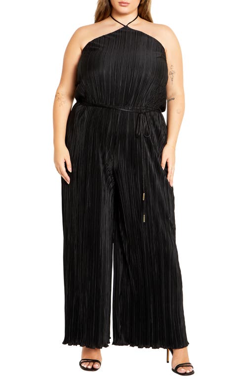 City Chic Chelo Plissé Halter Jumpsuit In Black