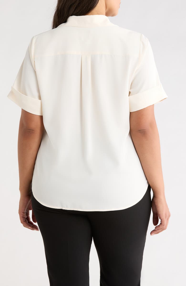 AK ANNE KLEIN Short Sleeve Button-Up Shirt, Alternate, color, White Dove