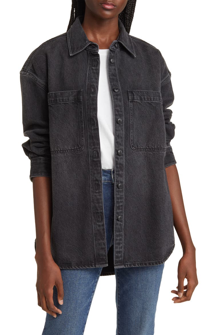 Heavyweight Denim Oversize Button-Up Shirt, Main, color, LUNAR WASH
