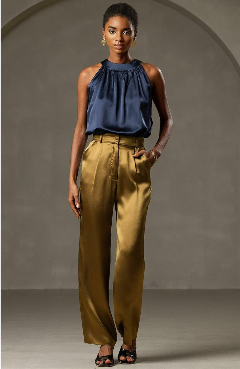 SILKSILKY 19Momme Silk Elegant Halter Off Shoulder Top, Alternate, color, 