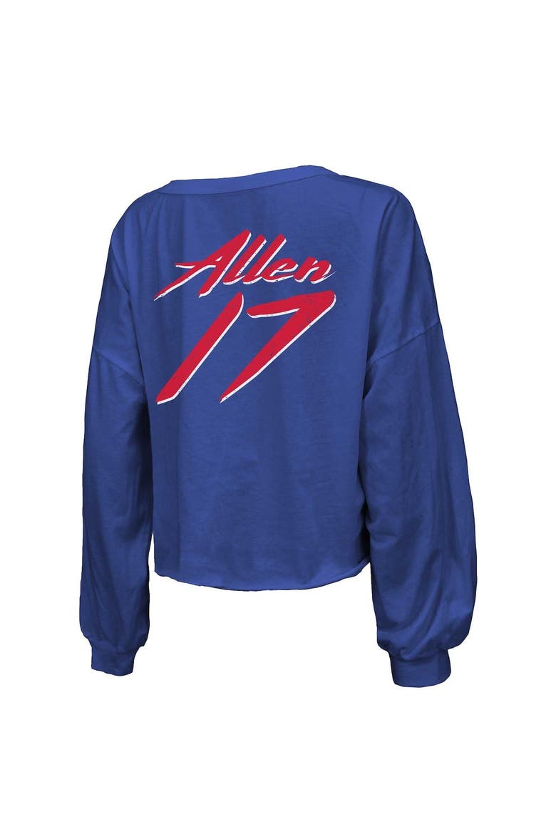 Women's Majestic Threads Josh Allen Royal Buffalo Bills Name & Number Off-Shoulder Script Cropped Long Sleeve V-Neck T-Shirt, Alternate, color, Royal
