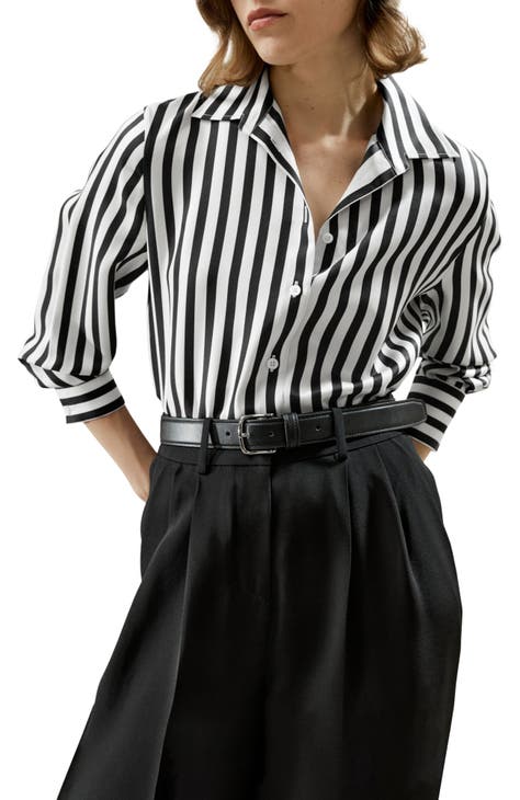 NWT - Whistles - Stripe Silk Shirt - 100%silk button up, whitew/ thin black line popular