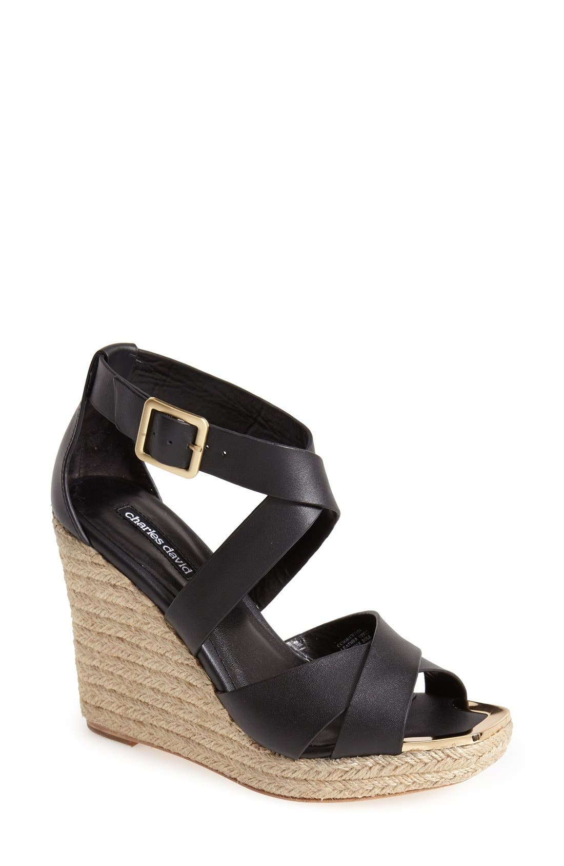 'Olympia' Wedge Sandal, Main, color, BLACK