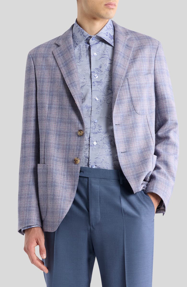 Etro Plaid Silk & Wool Sport Coat, Main, color, Glicine Viola Chiari