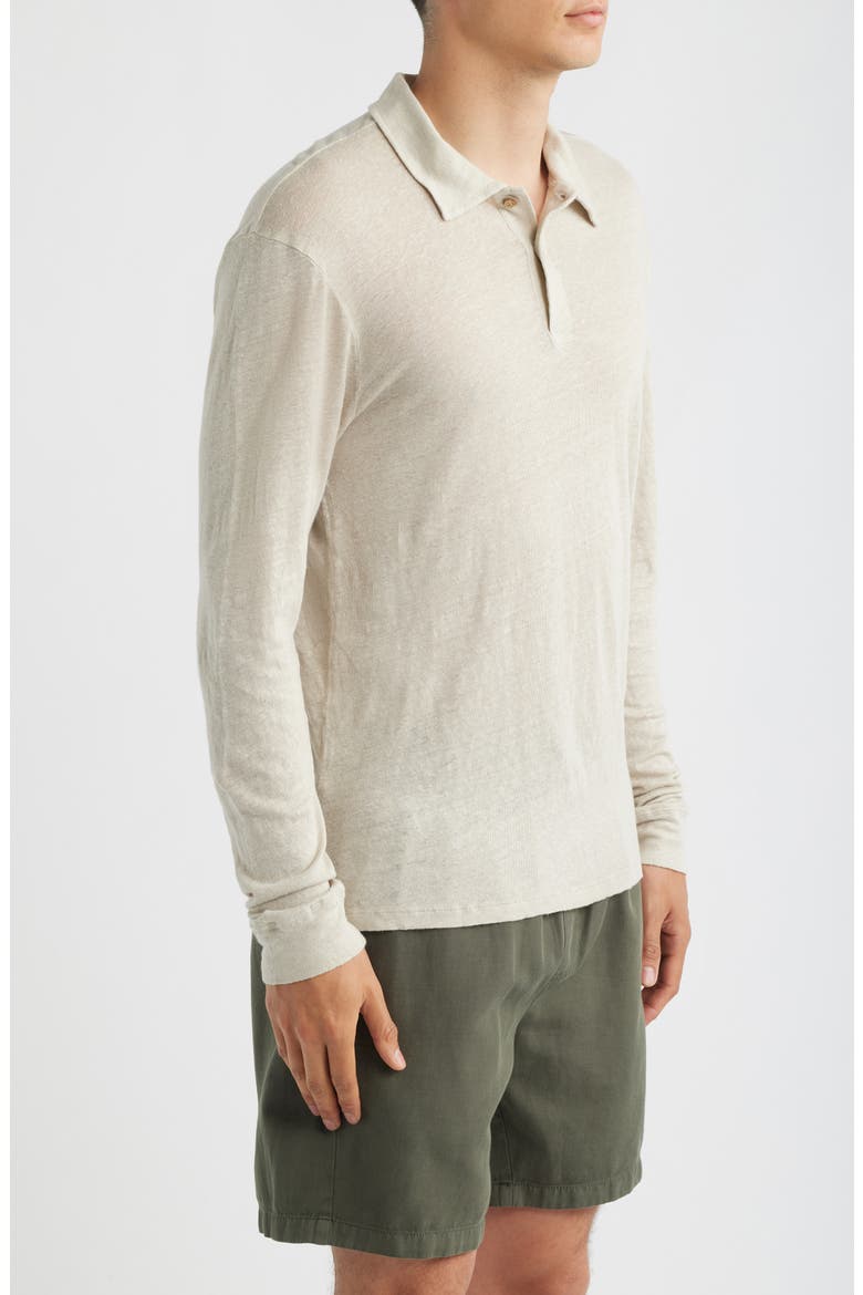 Linen Long Sleeve Polo, Alternate, color, BONE