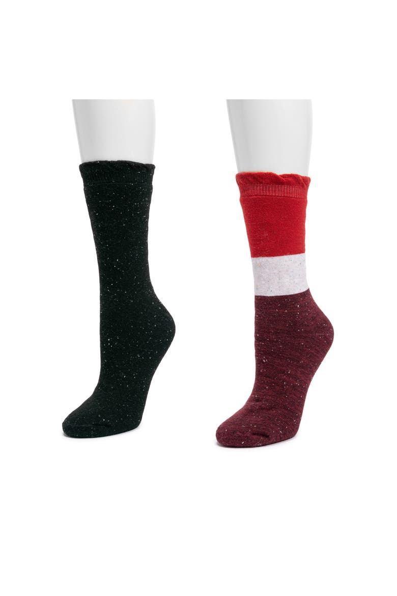Women's 2 Pair Pack Ruffle Heat Retainer Crew Socks, Alternate, color, Red/Black