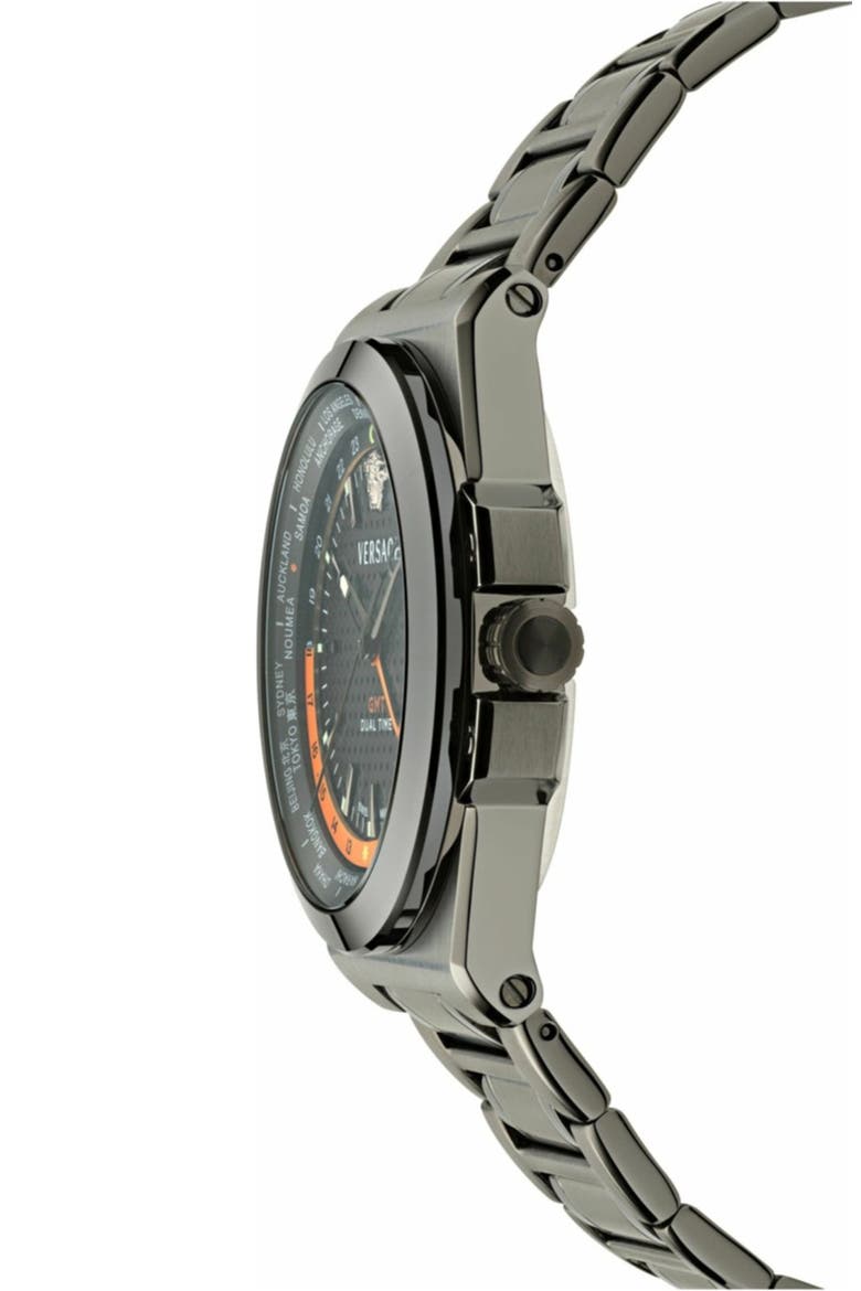 Greca Reaction GMT Bracelet Watch, 44mm, Alternate, color, BLACK/ IP BLACK