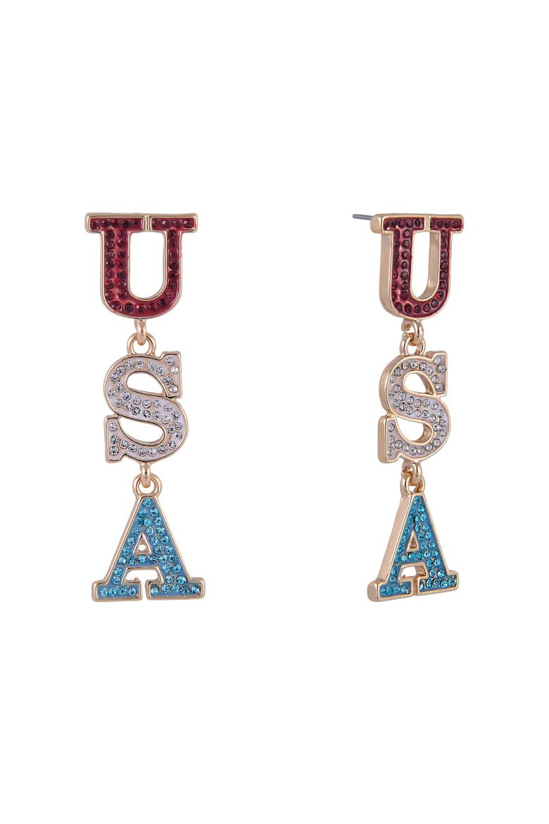 Red, White and Blue USA Linear Earrings, Main, color, Red