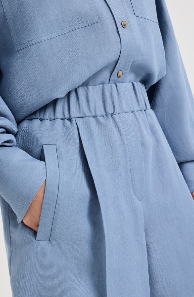 Brunello Cucinelli Fluid twill baggy shorts, Alternate, color, Azure