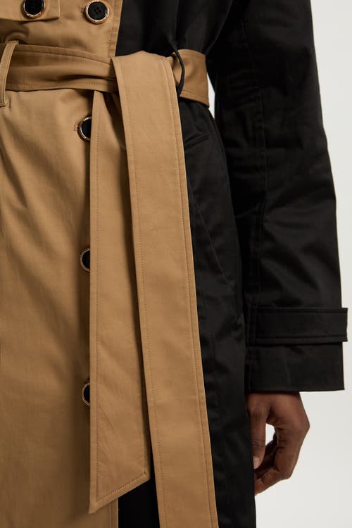 Karen Millen Color Block Belted Tailored Trench Coat In Black
