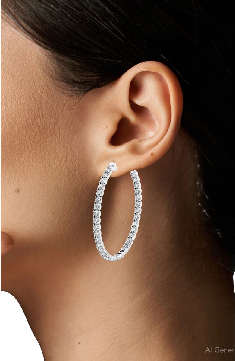 Bliss Diamond 8.00CT 2" Diamond Inside Outside Hoops 14k Gold Lab Grown, Alternate, color, 14K White Gold