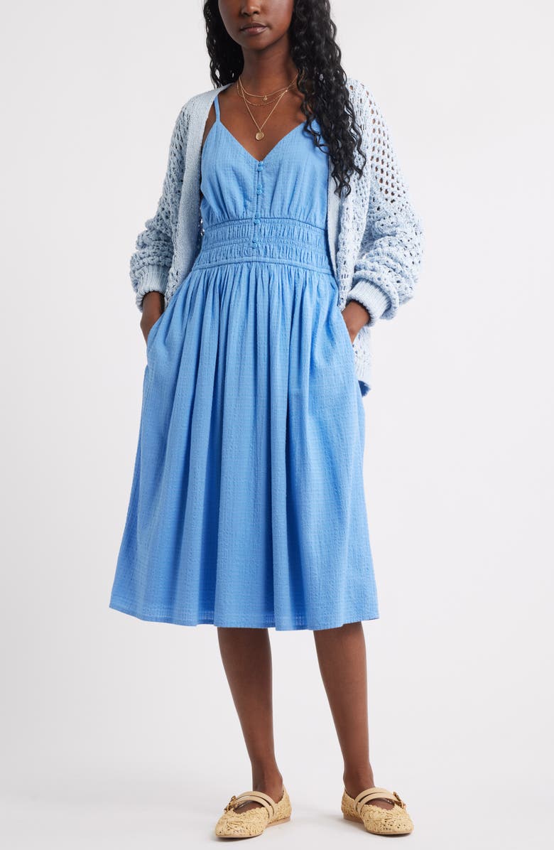 Treasure & Bond Strappy Smocked Gauze Midi Dress, Alternate, color, Blue Provence