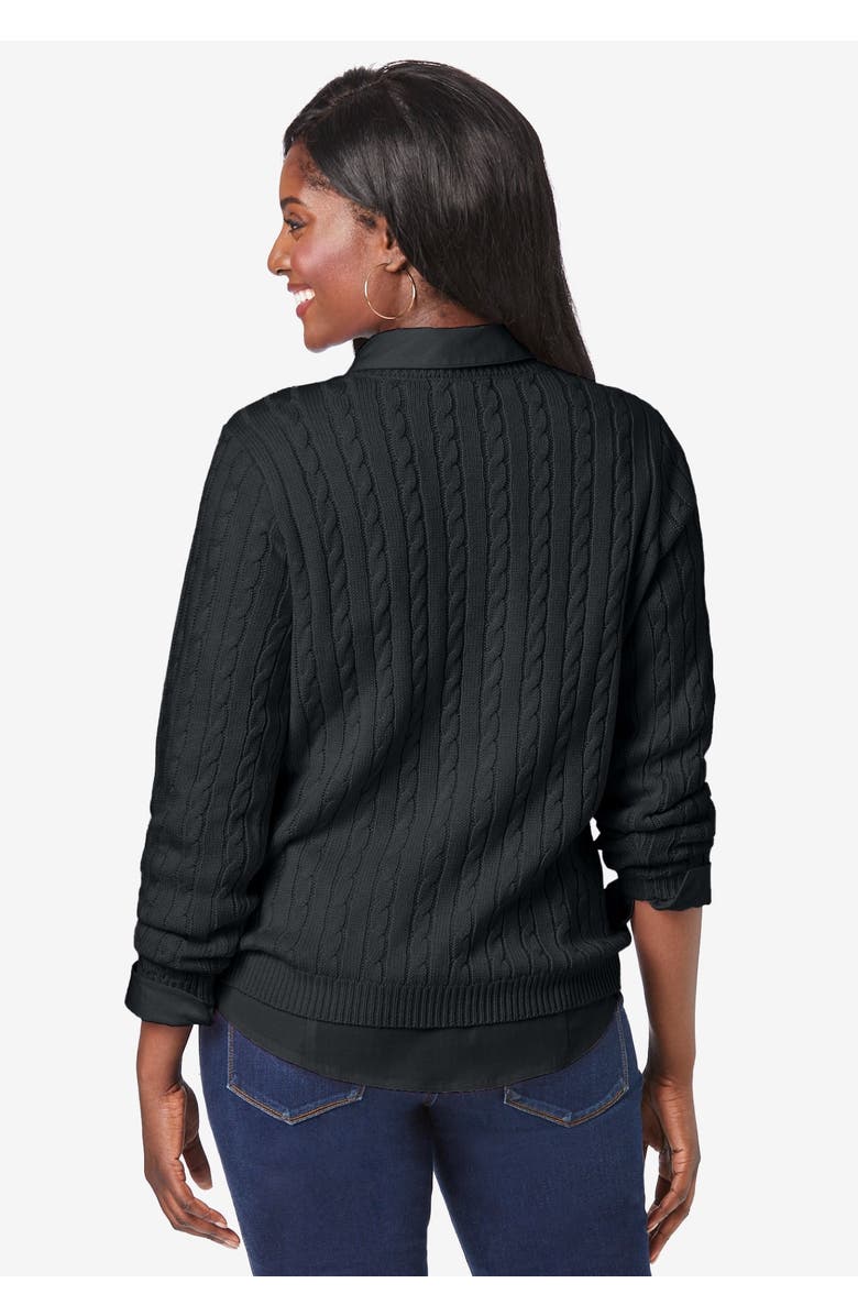 Jessica London Cable Crewneck Sweater, Alternate, color, Black