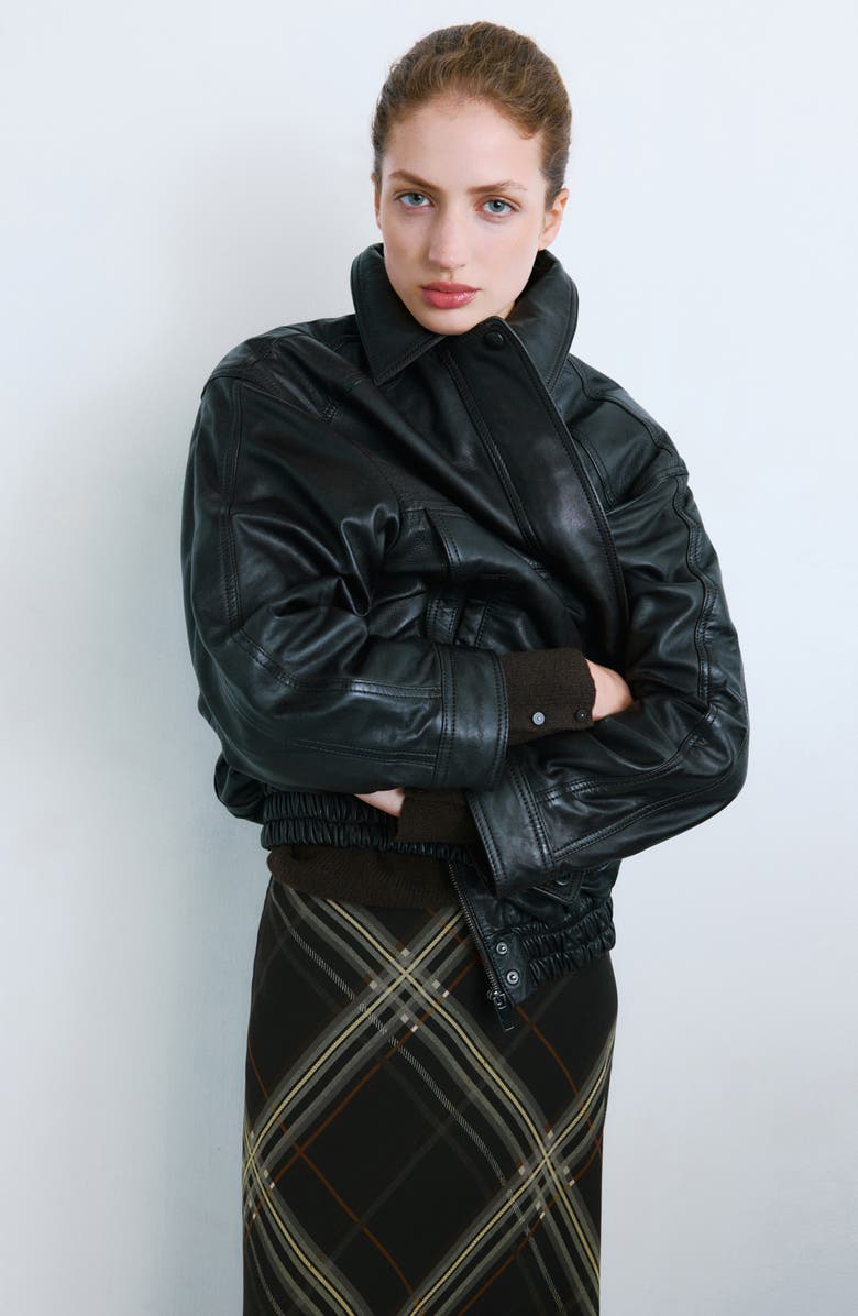 MANGO Mini Check Maxi Skirt, Alternate, color, Black