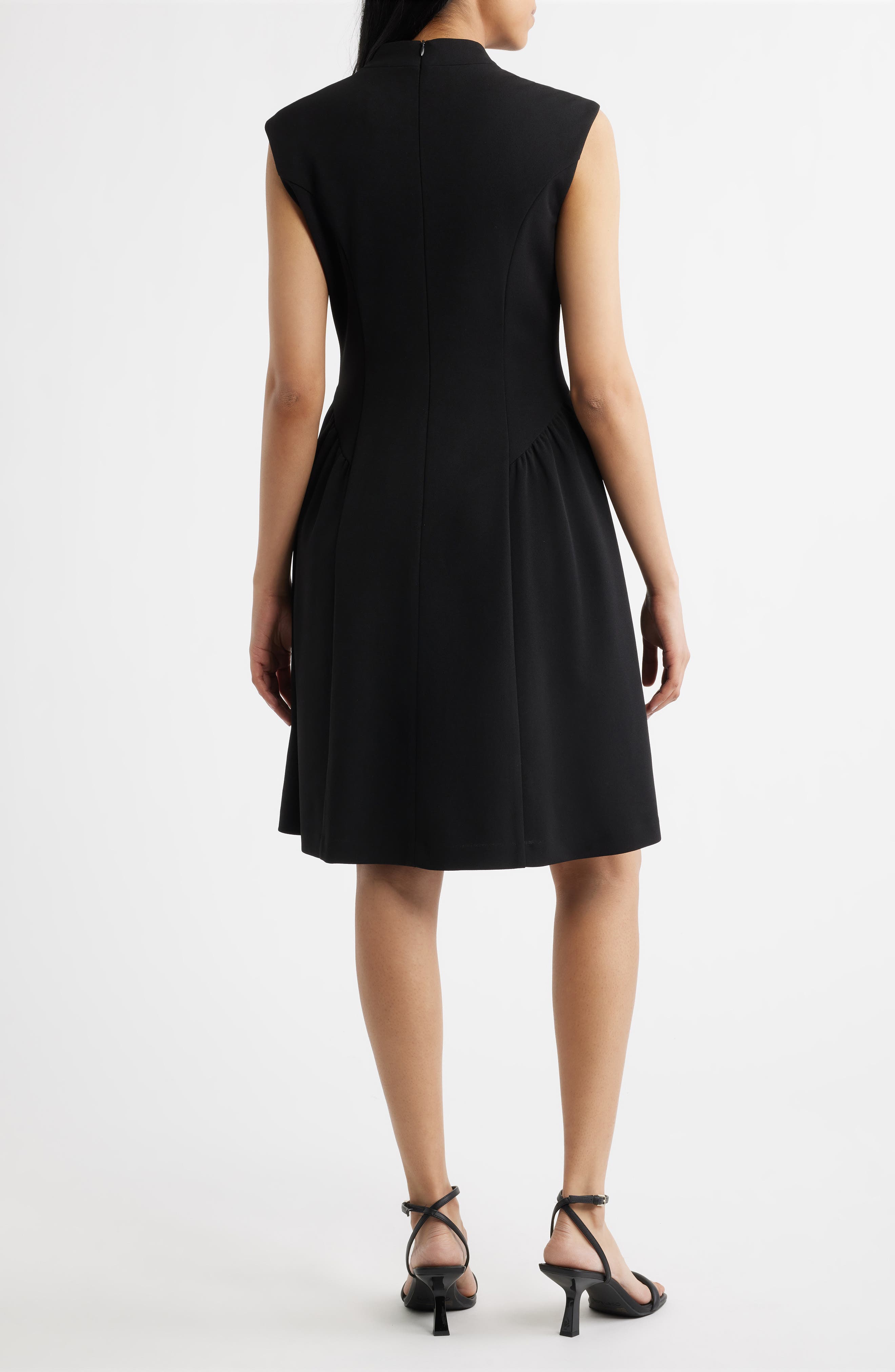 Scuba Crepe V-Neck Fit & Flare Dress - image 2