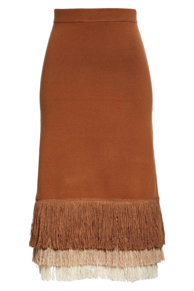 Nelly Fringe Hem Midi Skirt, Alternate, color, WHISKEY