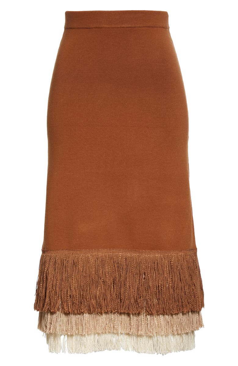 STAUD Nelly Fringe Hem Midi Skirt, Alternate, color,