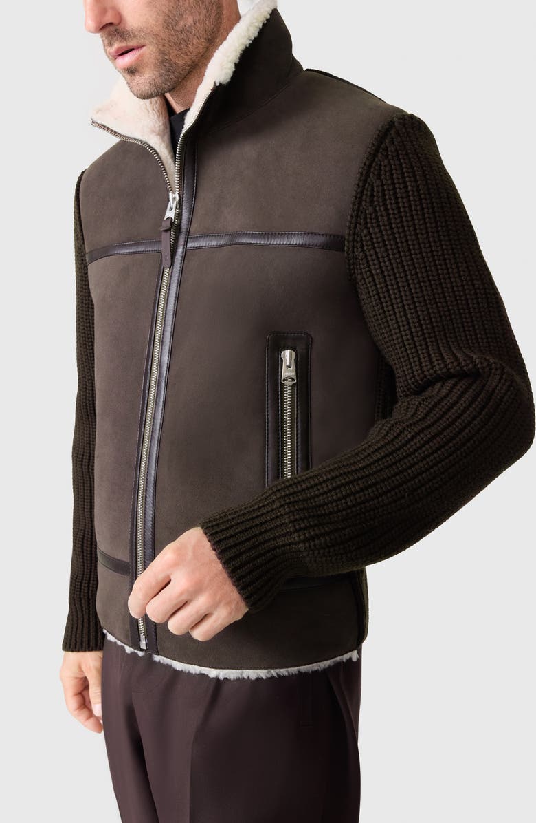 Mackage Jonathan Mixed Media Merino Wool & Shearling Jacket, Alternate, color, Coffee-Natural