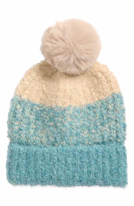 Tasha Colorblock Faux Fur Pom Bouclé Beanie