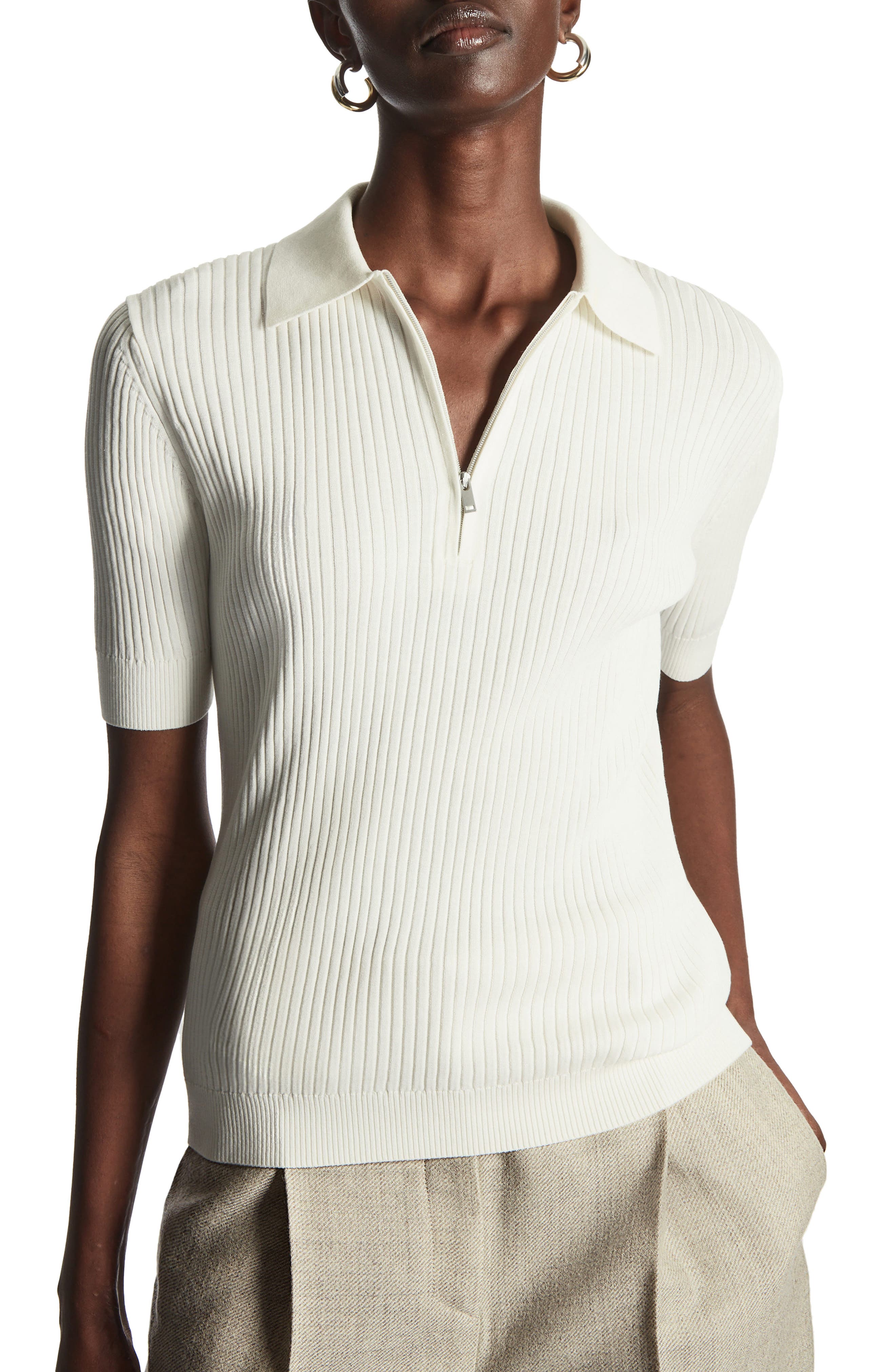 COS Half Zip Rib Silk Blend Polo (Women) | Nordstrom
