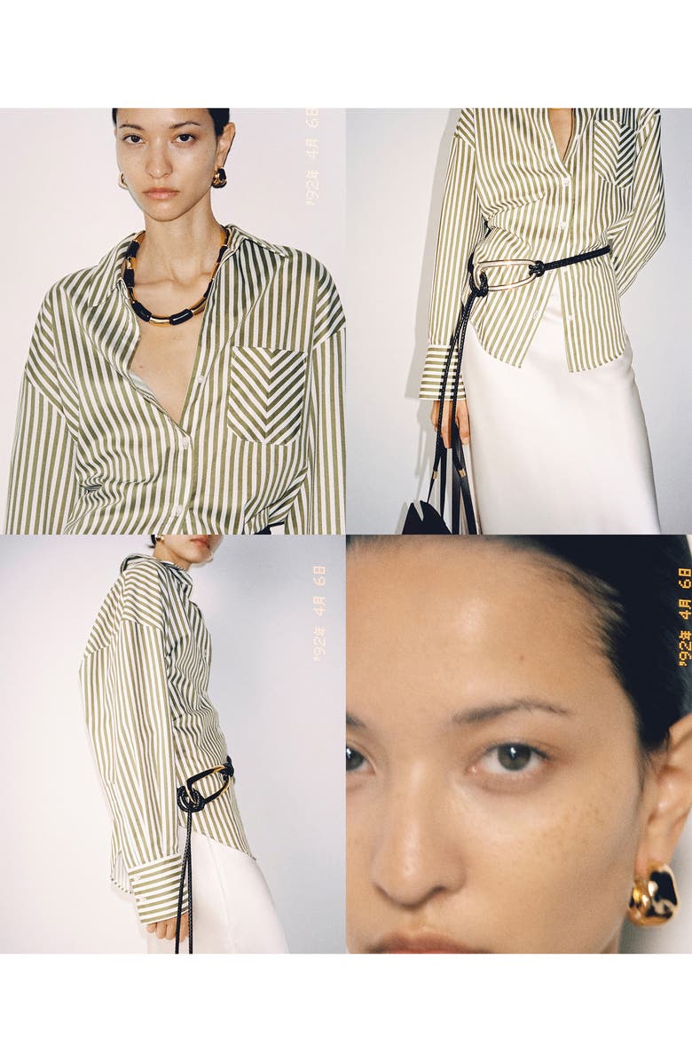 MANGO Stripe Cotton Blend Button-Up Shirt, Alternate, color, Green