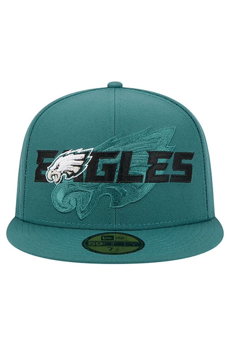 Men's New Era  Midnight Green Philadelphia Eagles Overlap Wordmark 59FIFTY Fitted Hat, Alternate, color, Green