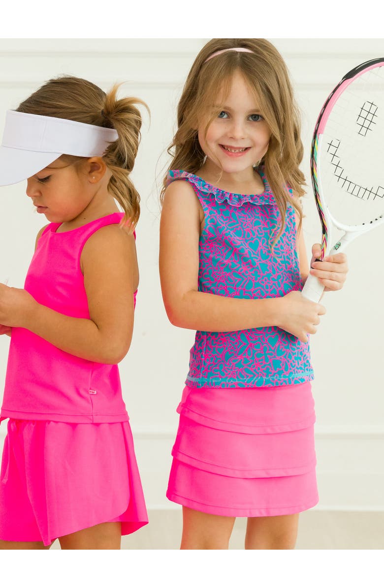 RuffleButts Girls Active Ruffle Tank Top, Alternate, color, Neon Glow