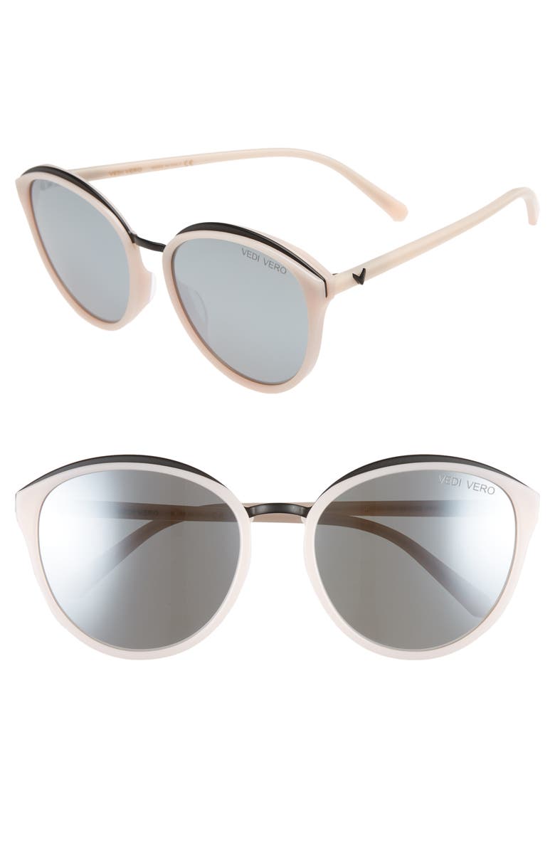 VEDI VERO 59mm Mirrored Round Cat Eye Sunglasses, Main, color,