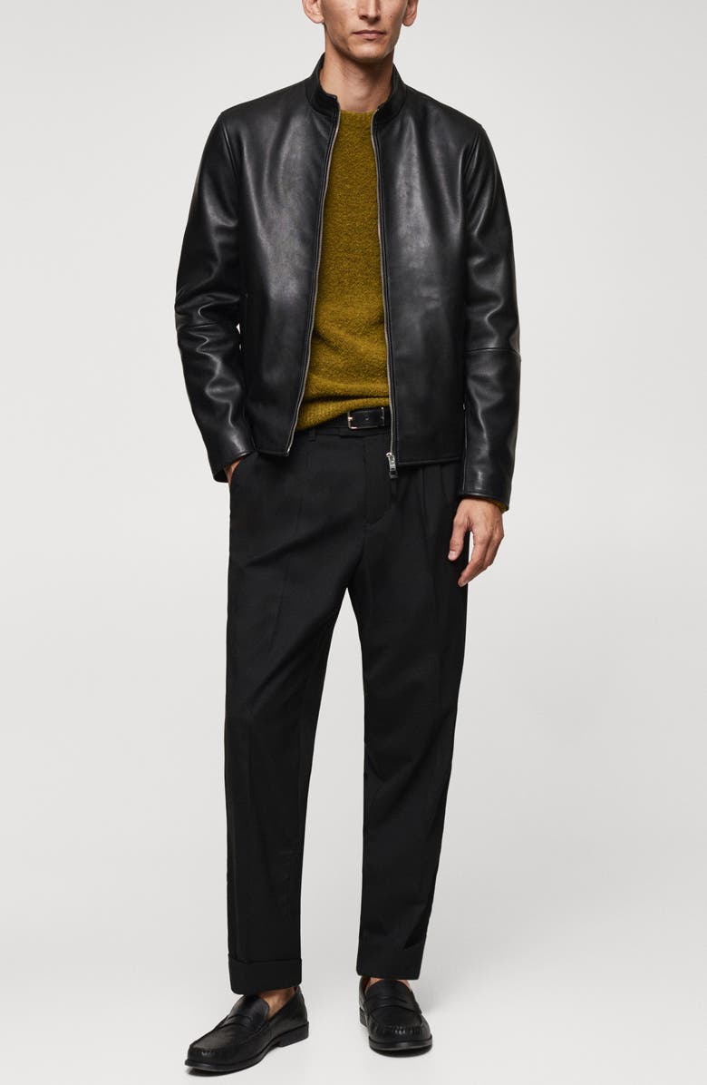 MANGO Leather Biker Jacket, Alternate, color, 