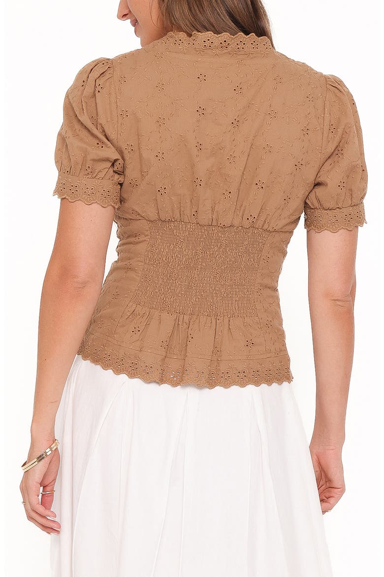 Lorraine Eyelet Puff Shoulder Top, Alternate, color, BROWN