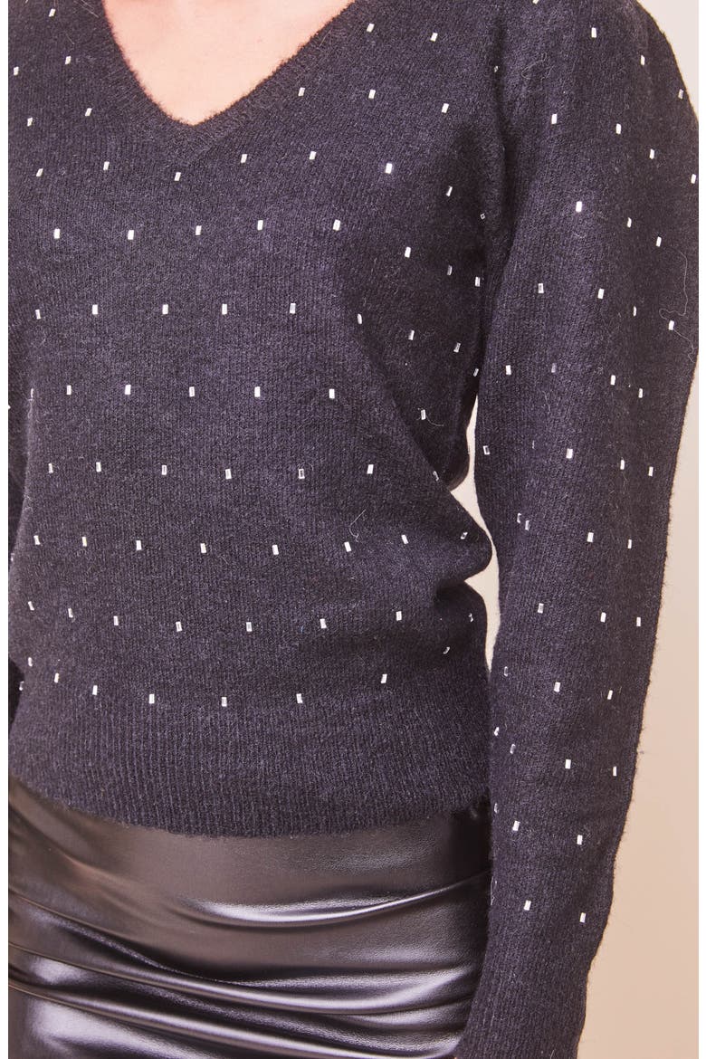 Abigail Puff Sleeve Embellished Sweater, Alternate, color, BLACK JEWEL
