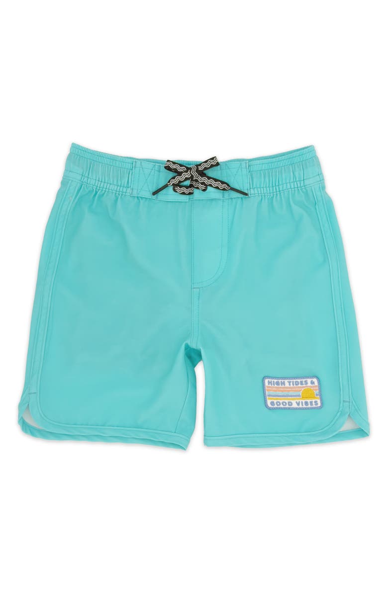Feather 4 Arrow Kids' Scallop Board Shorts, Main, color, Ocean Blue