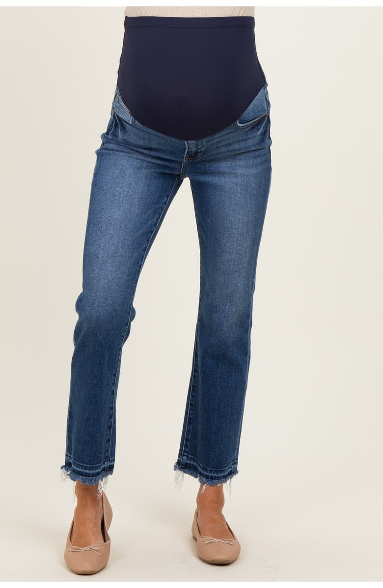 PinkBlush Released Hem Cropped Straight Leg Maternity Jeans, Main, color, Navy Blue