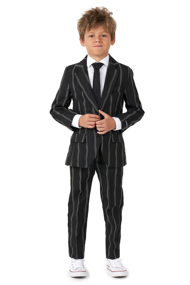 Kids' Suitmeister Oversize Pinstripe Two-Piece Suit with Tie, Main, color, BLACK