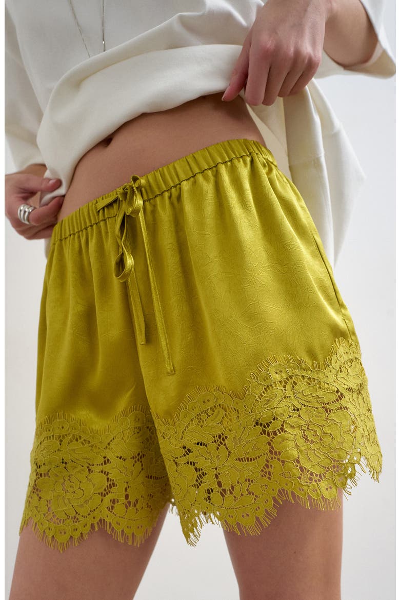 Crinkle Satin & Lace Shorts, Alternate, color, YELLOW