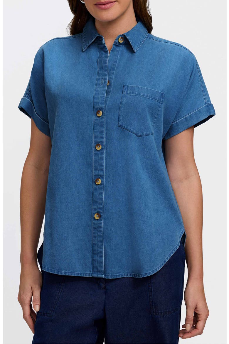 Abigail Short Sleeve Denim Button-Up Shirt, Main, color, MEDIUM WASH BLUE