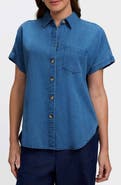 Foxcroft Abigail Short Sleeve Denim Button-Up Shirt