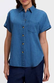 Foxcroft Abigail Short Sleeve Denim Button-Up Shirt