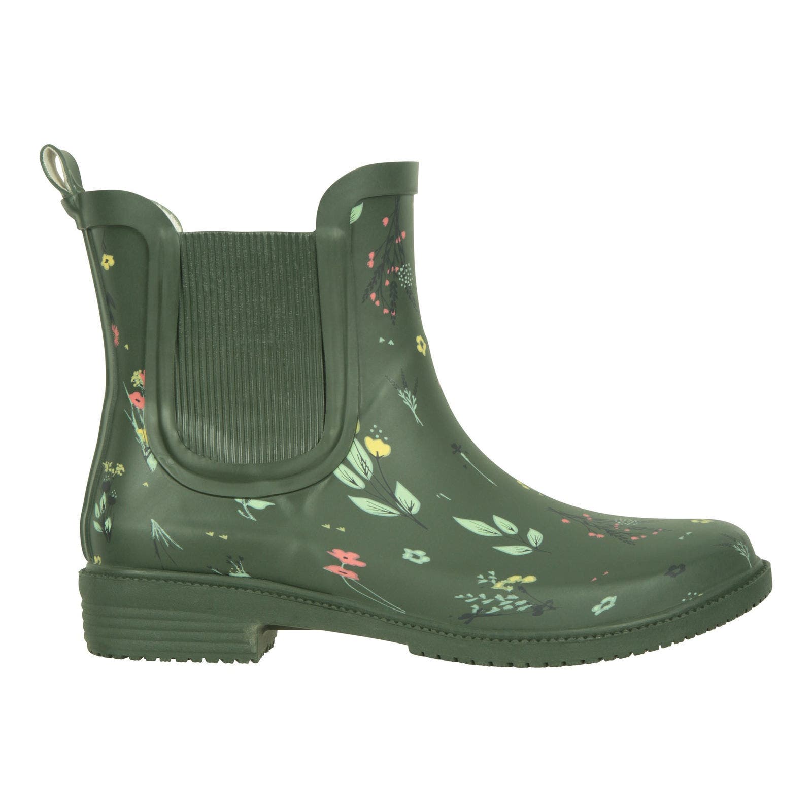 Flowers Rubber Ankle Galoshes, Alternate, color, Dark Khaki